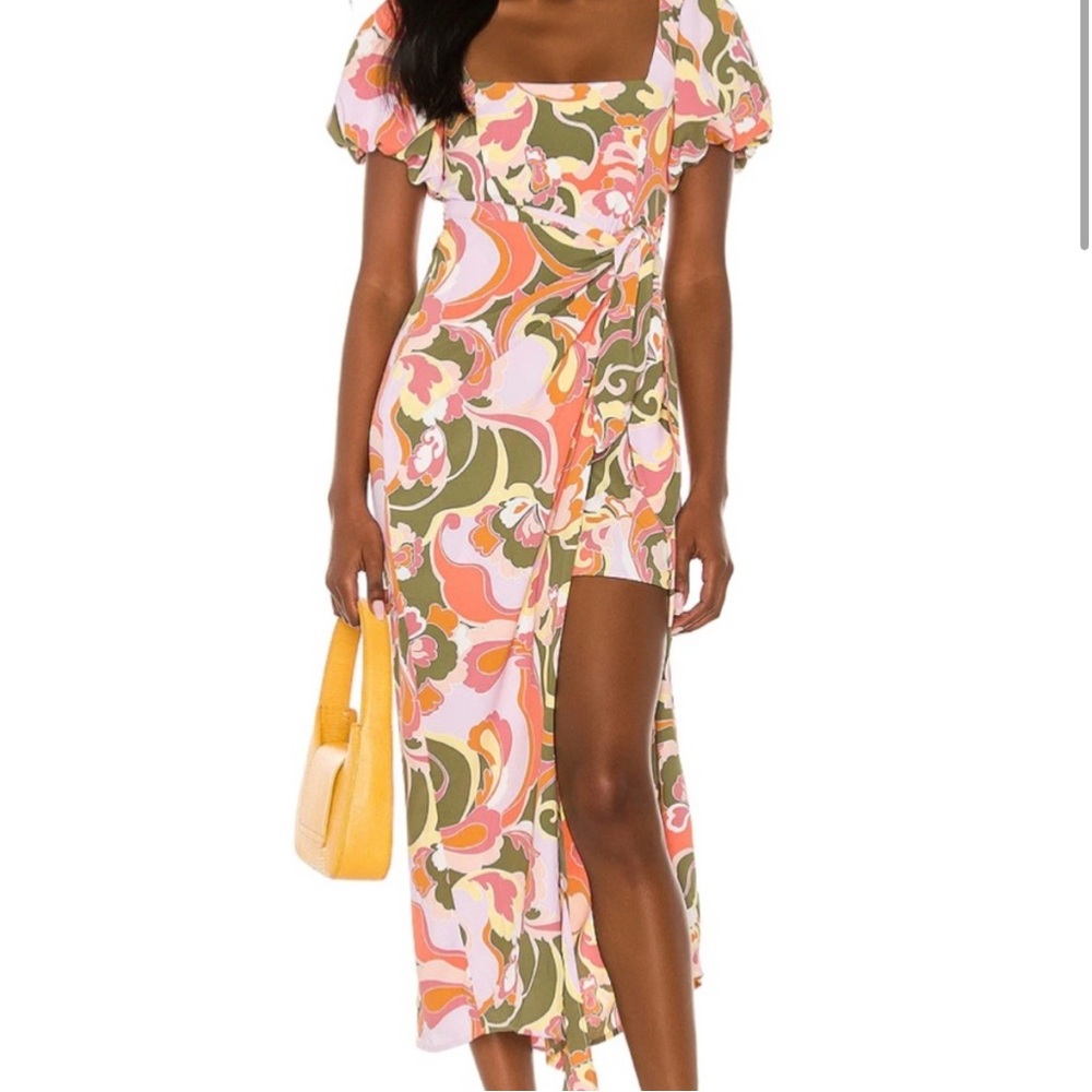 Show Me Your MuMu Pink, Olive & Coral Midi Dress
